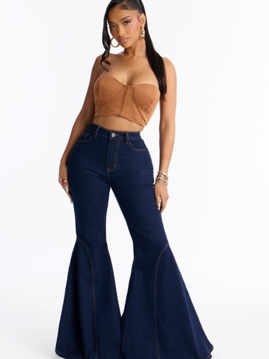 Fashion Nova Denim - Fashion Nova Dark Blue High-Waist Wide Leg Flare Jeans